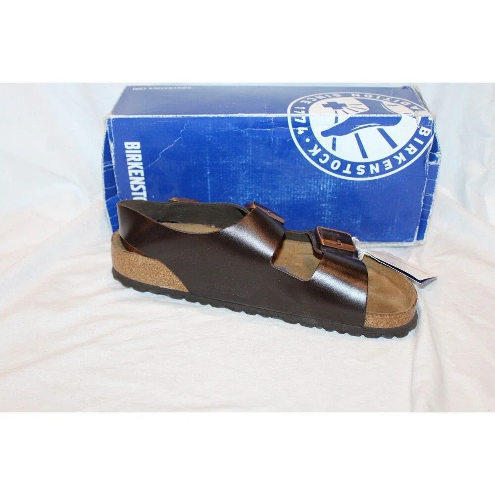 BIRKENSTOCK MILANO MEN'S AMALFI TESTA DI MORO LEATHER SANDALS EU 42 REGULAR